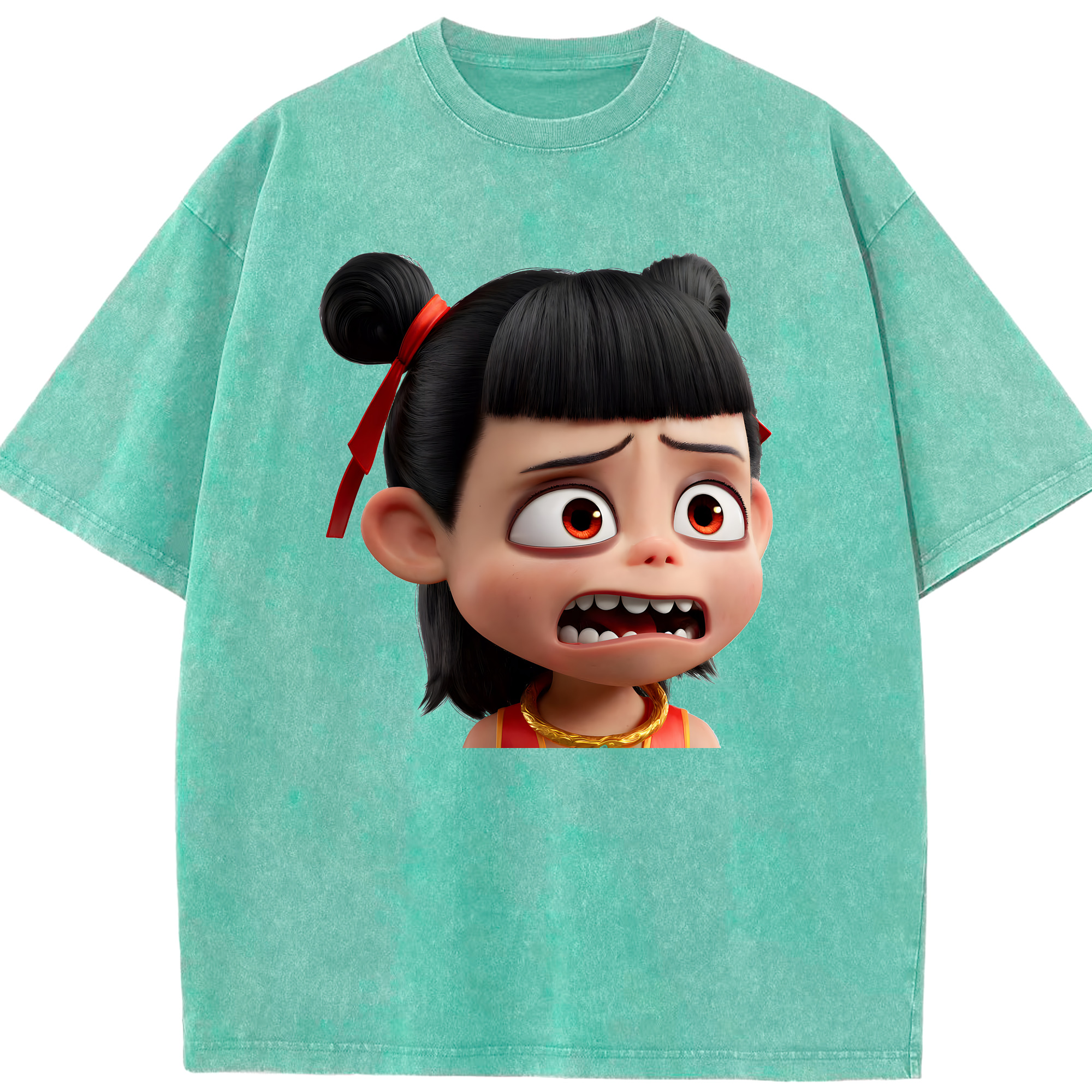 （画像用） Ne Zha 2 ナタ 魔童の大暴れ 綿100% ヴィンテージ風 半袖Tシャツ（フロントプリント）